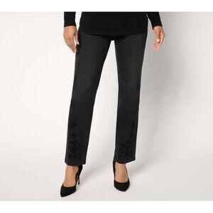 Isaac Mizrahi Live! Women's Pants Sz 10 True Denim Flocked Jeans Black A668334